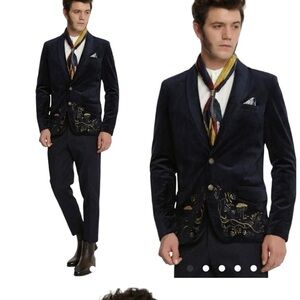 Disney Beauty And The Beast Beast Suit Jacket Size XS Blue Velvet Embroidered